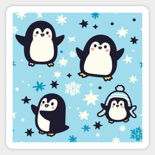 Kawaii Penguins With Winter Snowflakes Seamless Pattern For Christmas Time Sticker